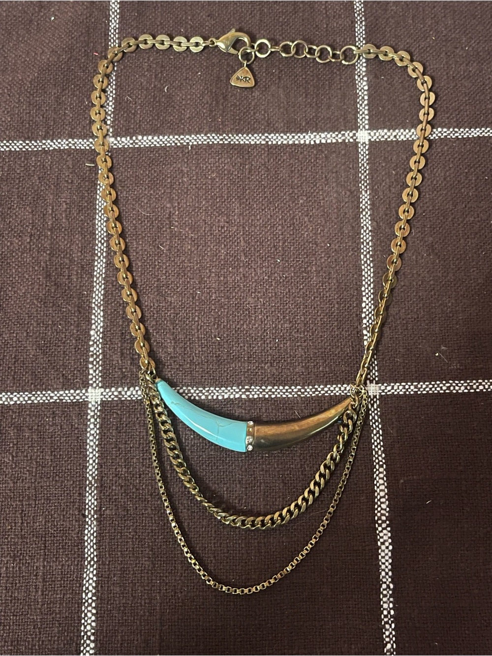 Silpada KR Brass Necklace, Faux Turquoise Pendant Layered Rhinestone - 20"